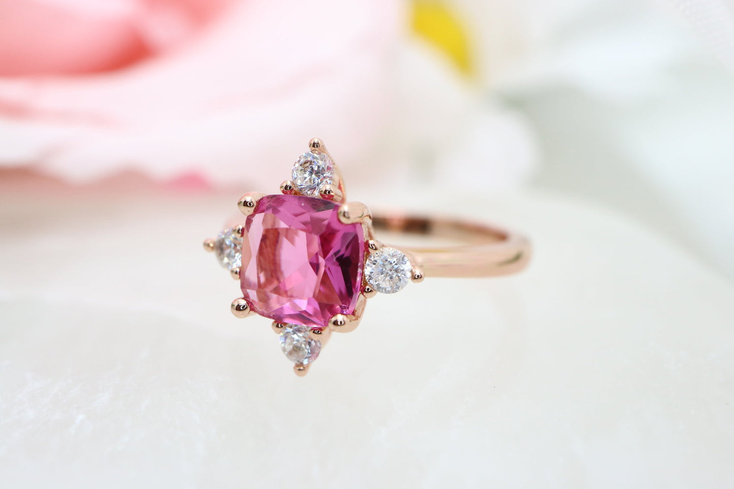 Asscher cut engagement ring, Asscher cut tourmaline and diamond ring