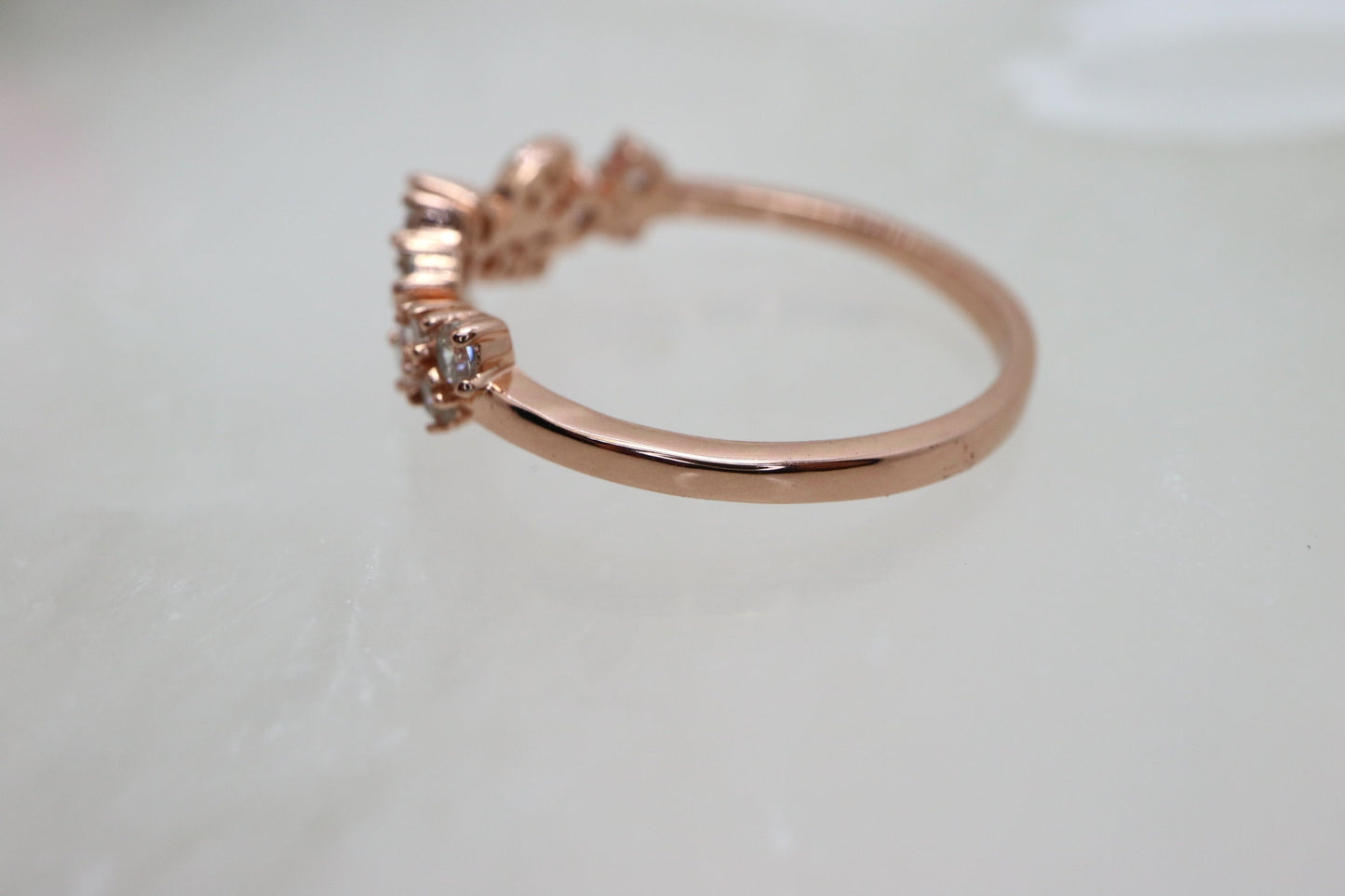 Vintage Leaf diamond engagement ring, 18k Rose gold round shaped diamond wedding ring, Art deco floral ring, Diany gold vine ring