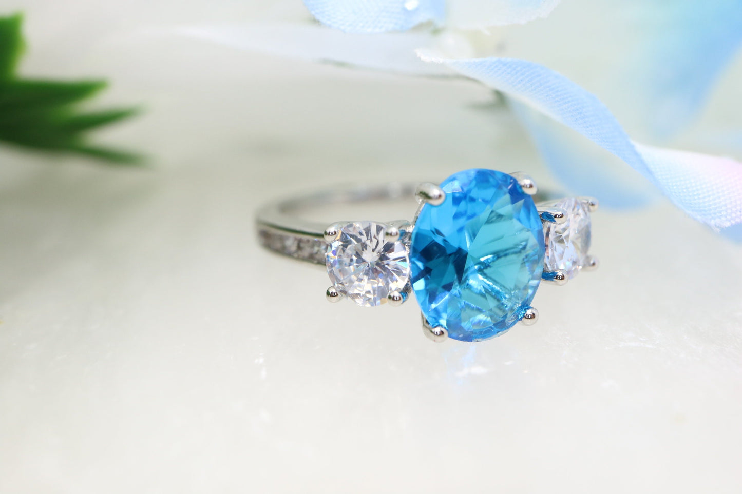 Blue topaz engagement ring, Promise ring, Oval engagement ring, 3 stone ring, Rose gold engagement ring, Gemstone ring by Madeforher