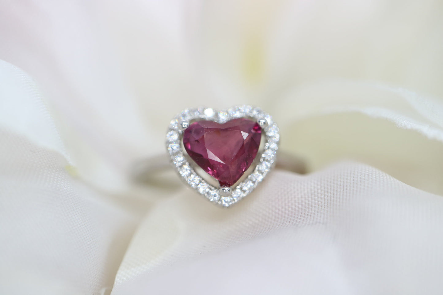 Ruby engagement ring,  white gold  diamond ring, heart halo ring, Anniversary Promise Ring, art deco Birthstone Ring, rings for women