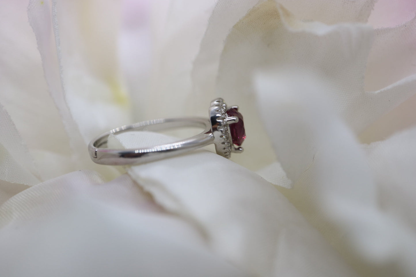 Ruby engagement ring,  white gold  diamond ring, heart halo ring, Anniversary Promise Ring, art deco Birthstone Ring, rings for women