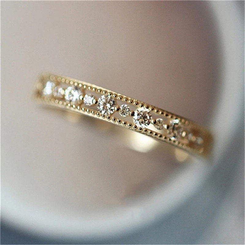 Lovely cocktail ring, Diamond wedding band, 14k gold dainty delicate minimal diamond Ring