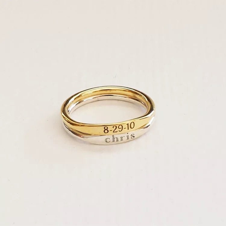 Personalized letter engraved stacking gold ring