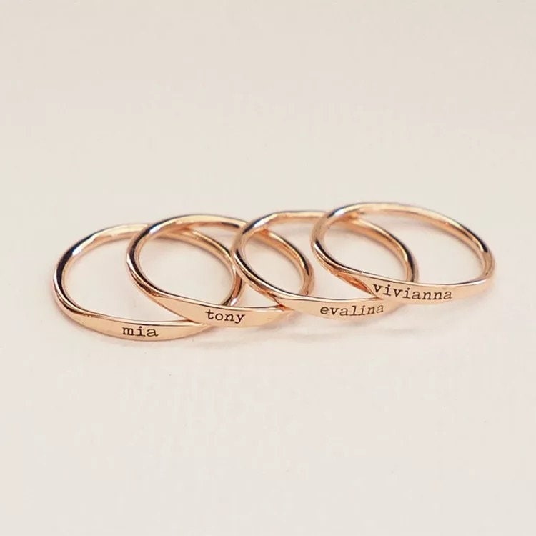 Personalized letter engraved stacking gold ring