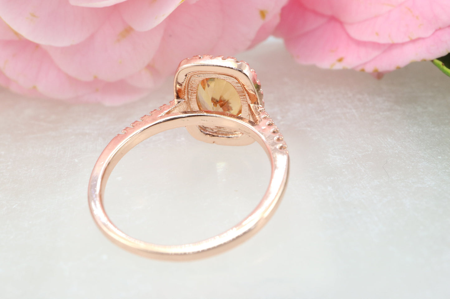 Rose gold morganite ring in solid 14k, Rose gold setting with diamond halo, Classic rose gold ring, Peach gemstone ring, Morganite ring