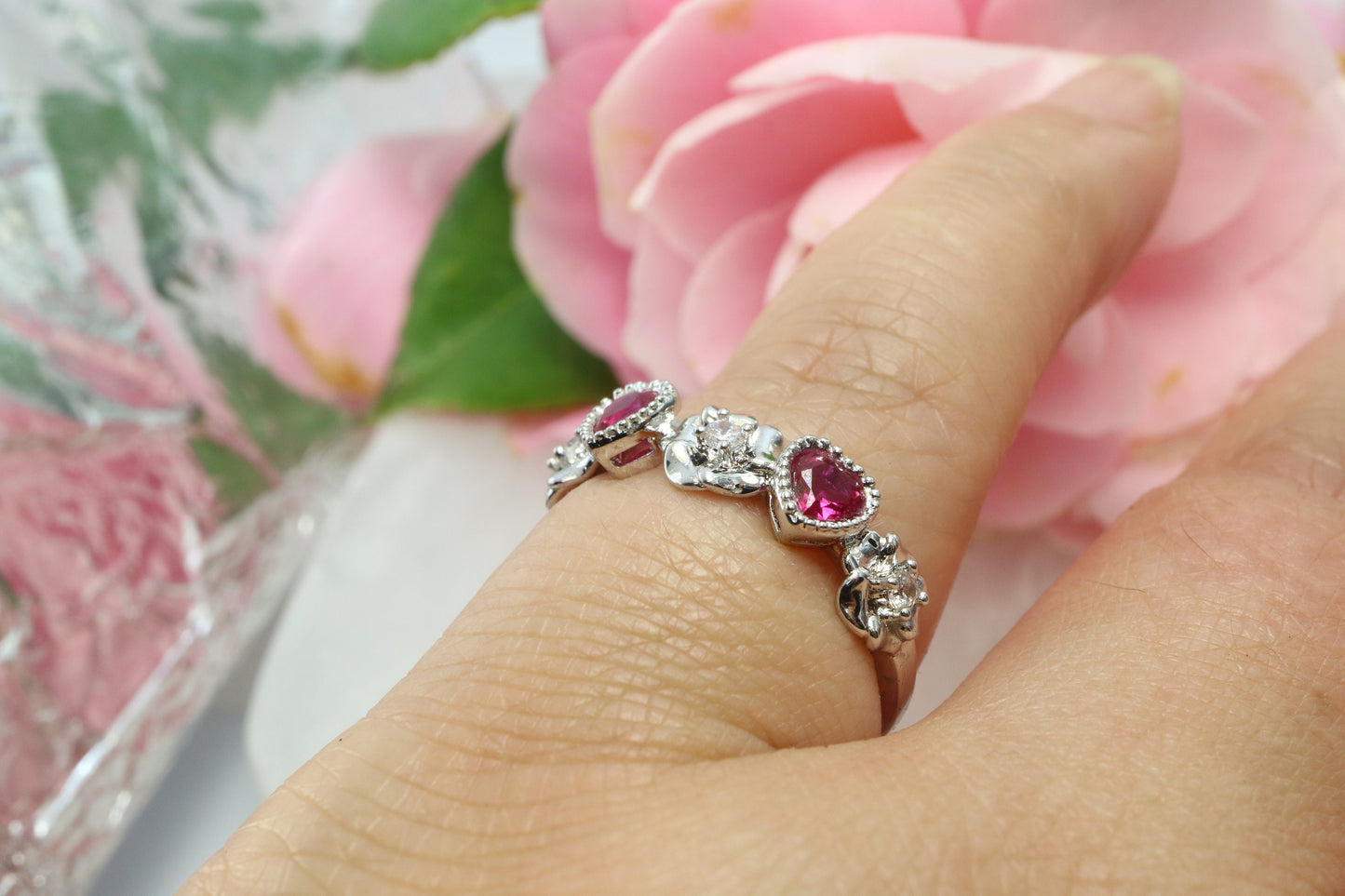 Ruby wedding band, gift for her, birthstone ring