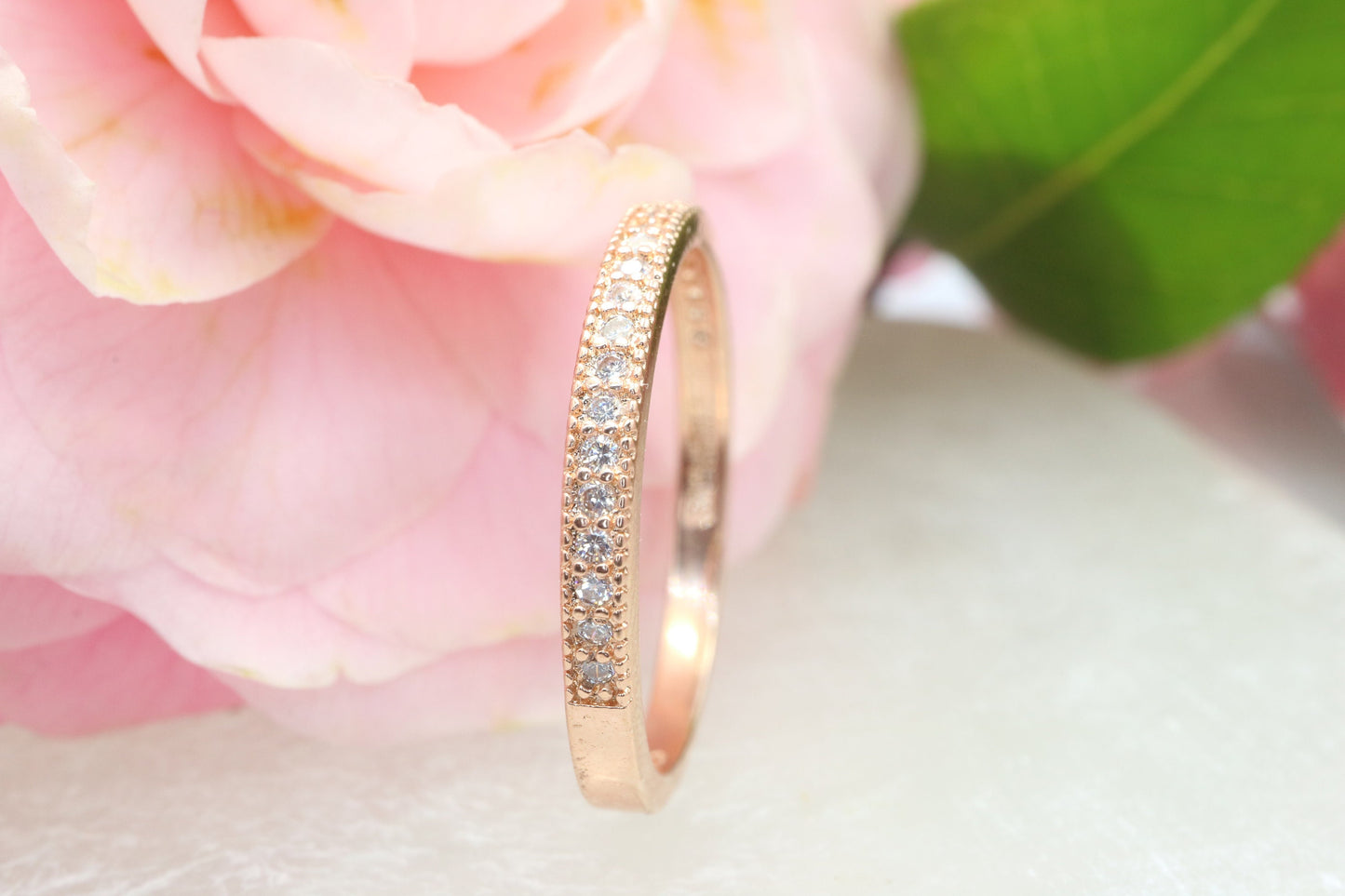 Rose gold diamond wedding band