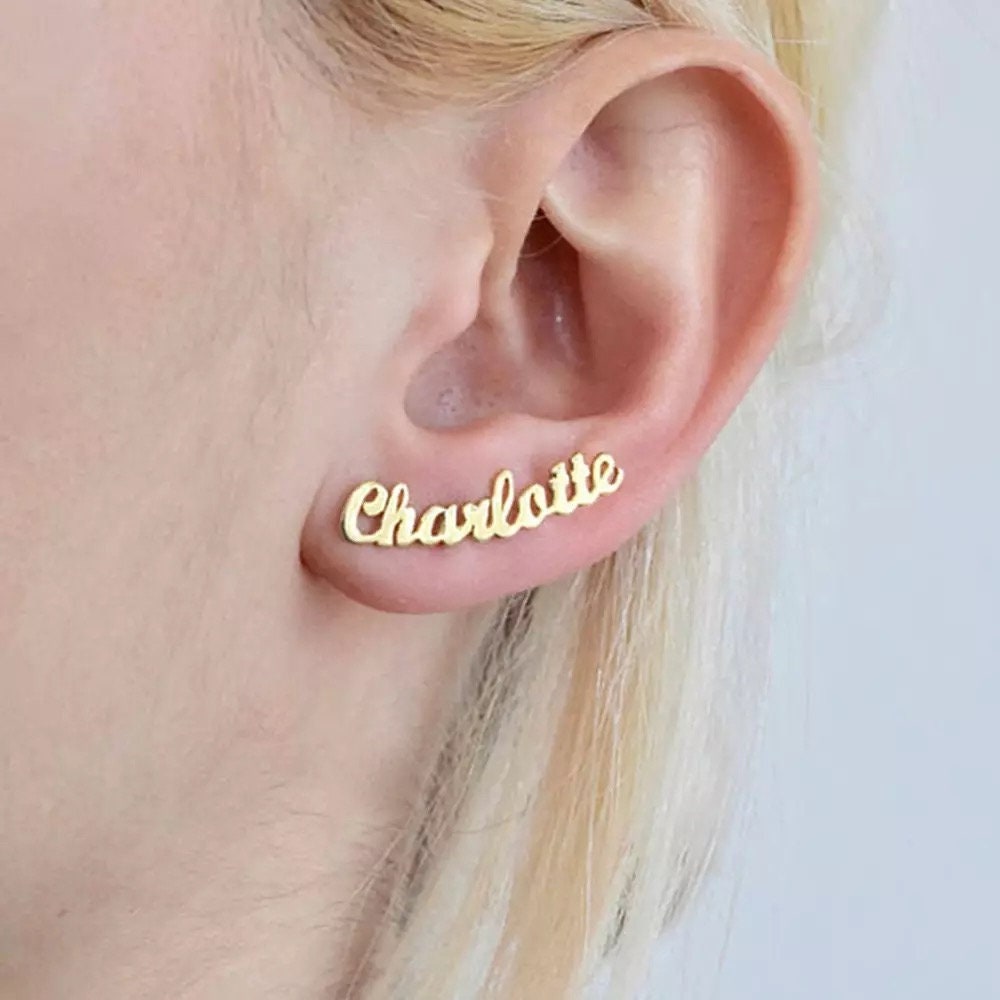 Personalized minimalist gift, initial cursive inspire word logo name earring stud