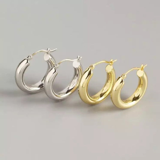 Minimal 925 Sterling Silver Women Small Hoops Chunky Wide Light Tube Thick Gold Hoop Earrings Women