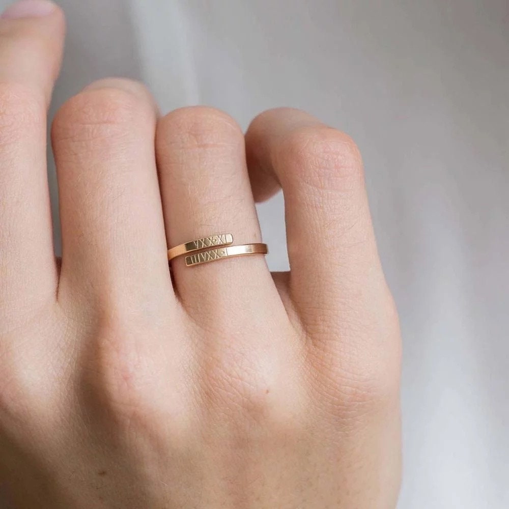 Personalized letter engraved stacking gold ring