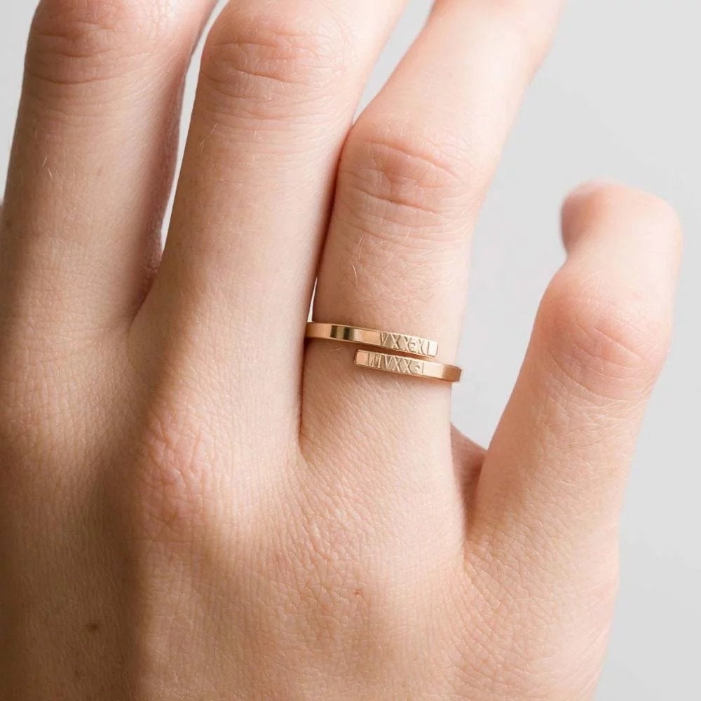 Personalized letter engraved stacking gold ring