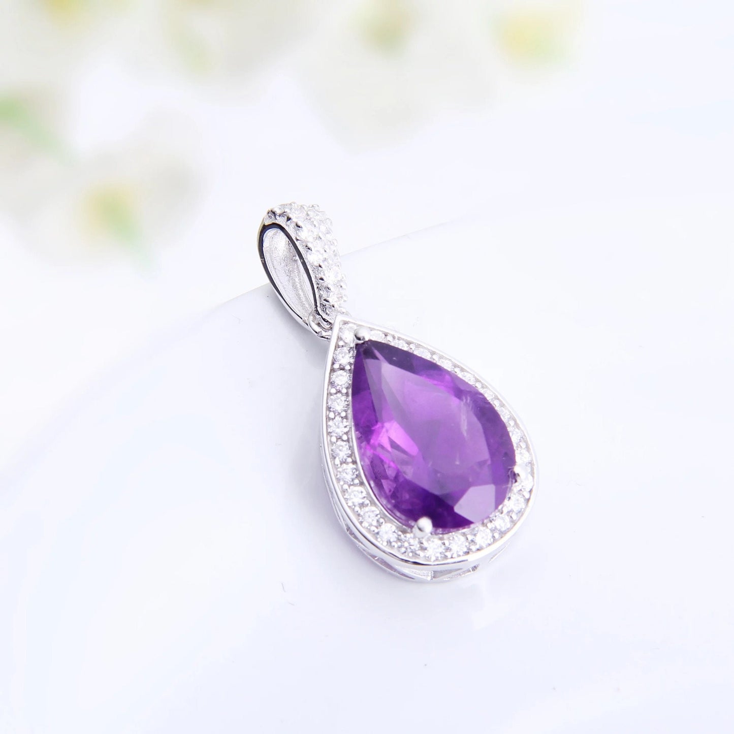 Natural Amethyst Gemstone Pendant Solid 925 Sterling Silver Fine Jewelry Necklace Pendant For Women