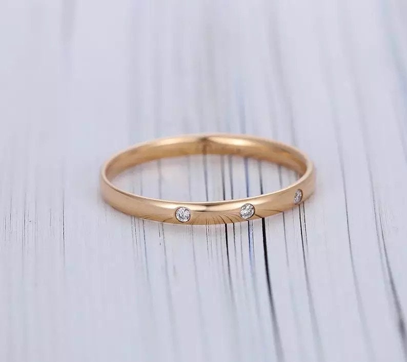 Sterling silver  stacking ring, Thin dainty stacking  ring, Gold diamond stacking ring