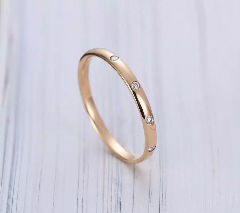 Sterling silver  stacking ring, Thin dainty stacking  ring, Gold diamond stacking ring