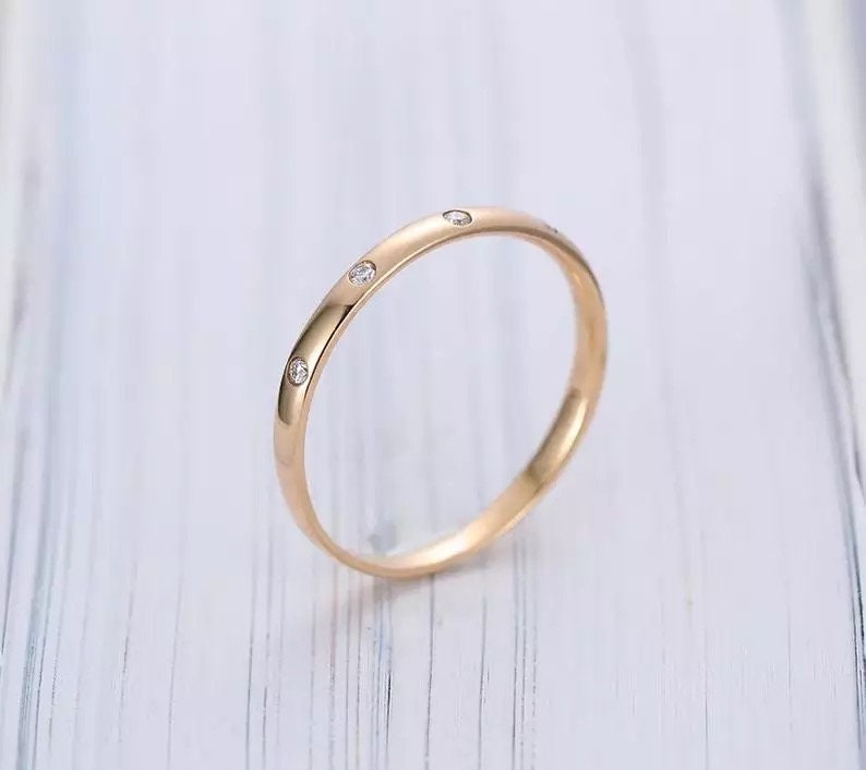 Sterling silver  stacking ring, Thin dainty stacking  ring, Gold diamond stacking ring