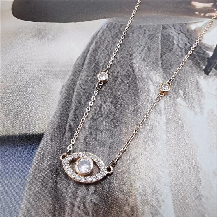 Sterling silver CZ evil eye necklace