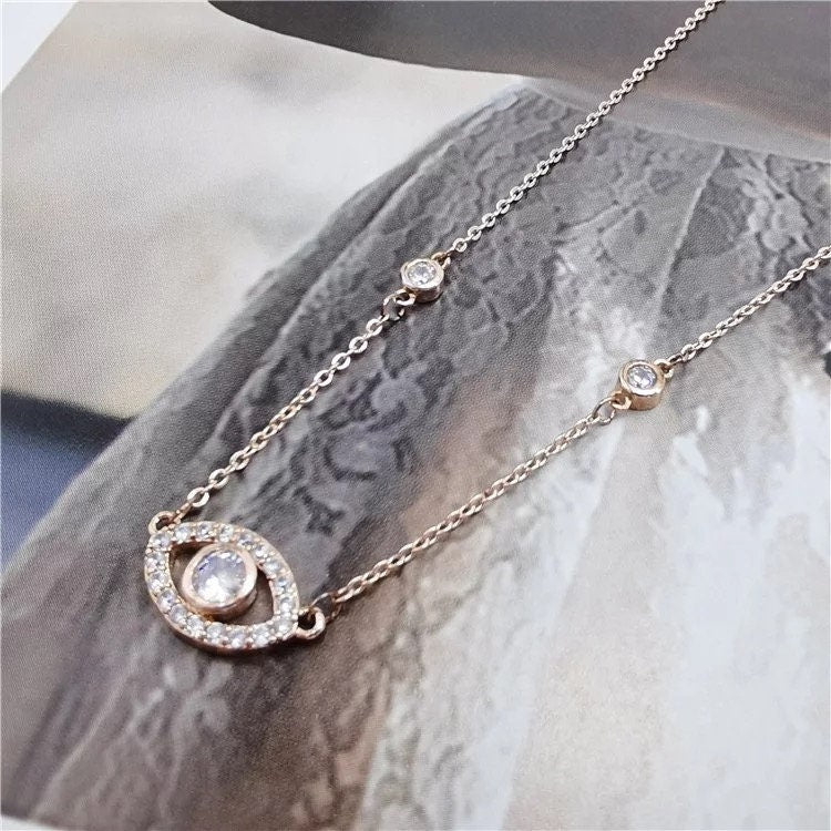 Sterling silver CZ evil eye necklace