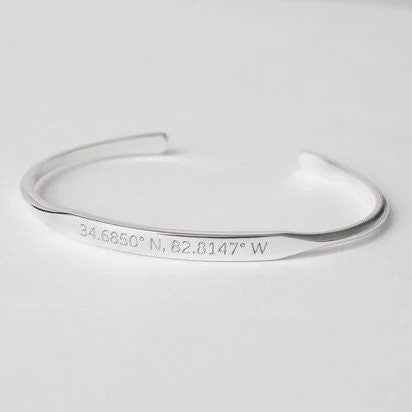 Sterling silver personalized name  bracelet, delicate custom coordinates cuff bracelet ,Graduation gift, initial bracelet