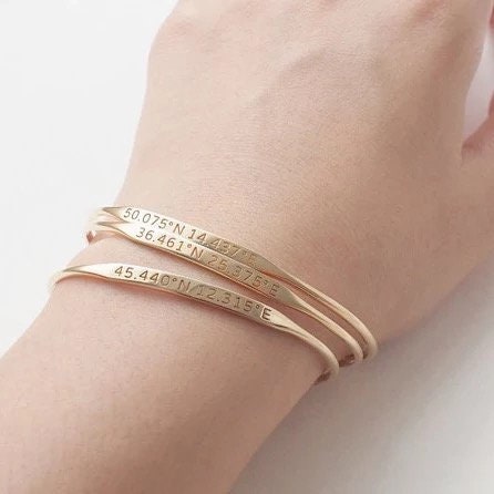 Sterling silver personalized name  bracelet, delicate custom coordinates cuff bracelet ,Graduation gift, initial bracelet