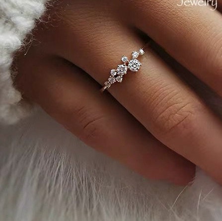 Stacking ring, Diamond cluster ring, Bridal jewelry, Unique stacking ring, Diamond cluster ring, Flower wedding ring, Engagement ring