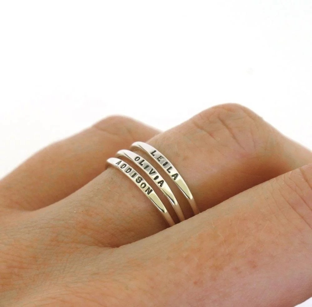 Personalized letter engraved stacking gold ring