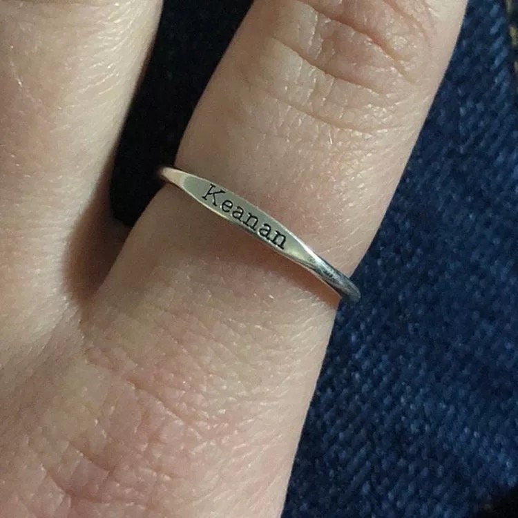 Personalized letter engraved stacking gold ring