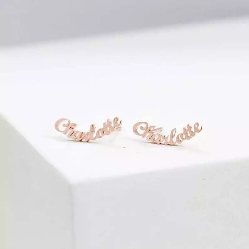 Personalized minimalist gift, initial cursive inspire word logo name earring stud