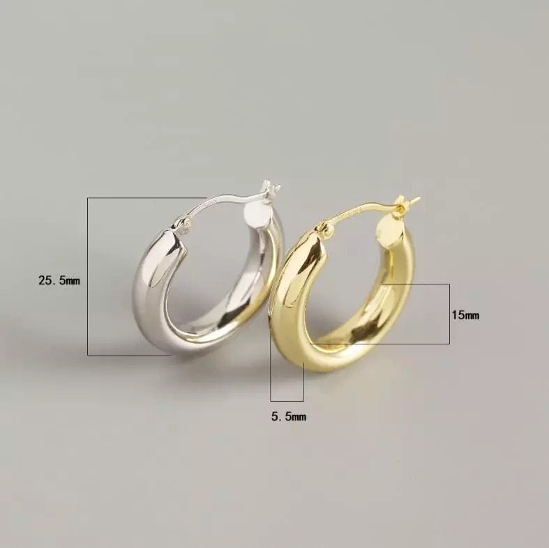 Minimal 925 Sterling Silver Women Small Hoops Chunky Wide Light Tube Thick Gold Hoop Earrings Women