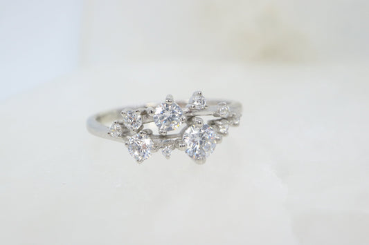 Unique Diamond Twig Ring Cluster Ring Gold Wedding Band Women Closer Gap Stacking Band Snowflake Dainty Promise Star Anniversary Flower Mini