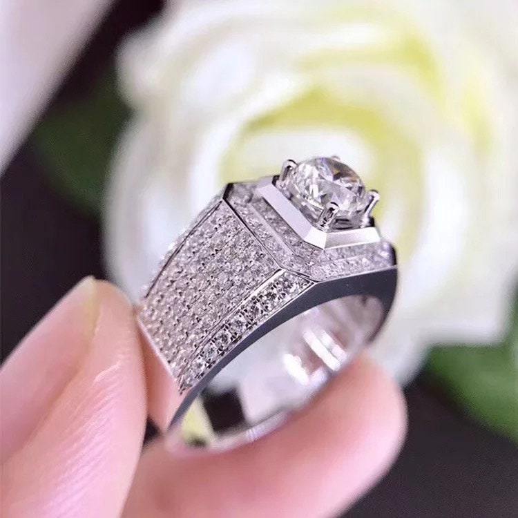 18k white gold moissanite men ring