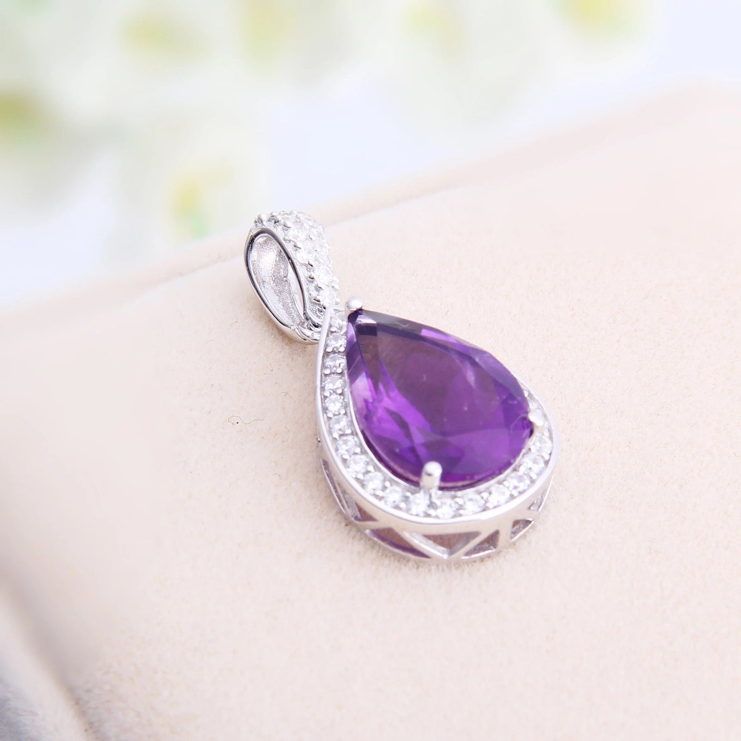 Natural Amethyst Gemstone Pendant Solid 925 Sterling Silver Fine Jewelry Necklace Pendant For Women