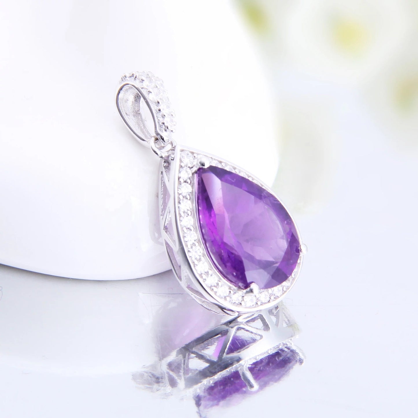 Natural Amethyst Gemstone Pendant Solid 925 Sterling Silver Fine Jewelry Necklace Pendant For Women