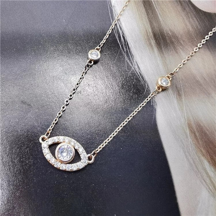 Sterling silver CZ evil eye necklace