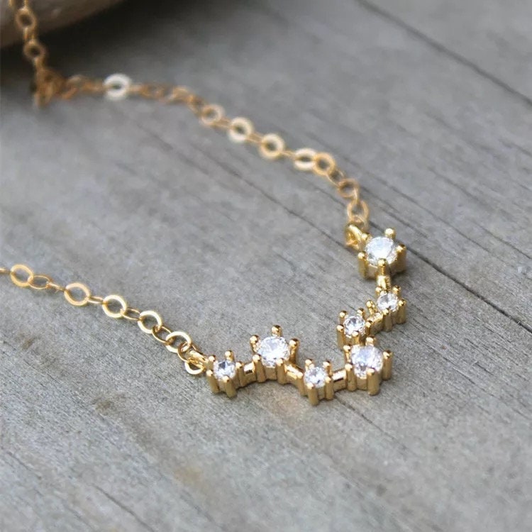 Dainty 14k gold plated necklace, 925 sterling silver diamond horoscope zodiac sign necklace