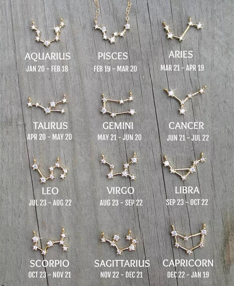 Dainty 14k gold plated necklace, 925 sterling silver diamond horoscope zodiac sign necklace