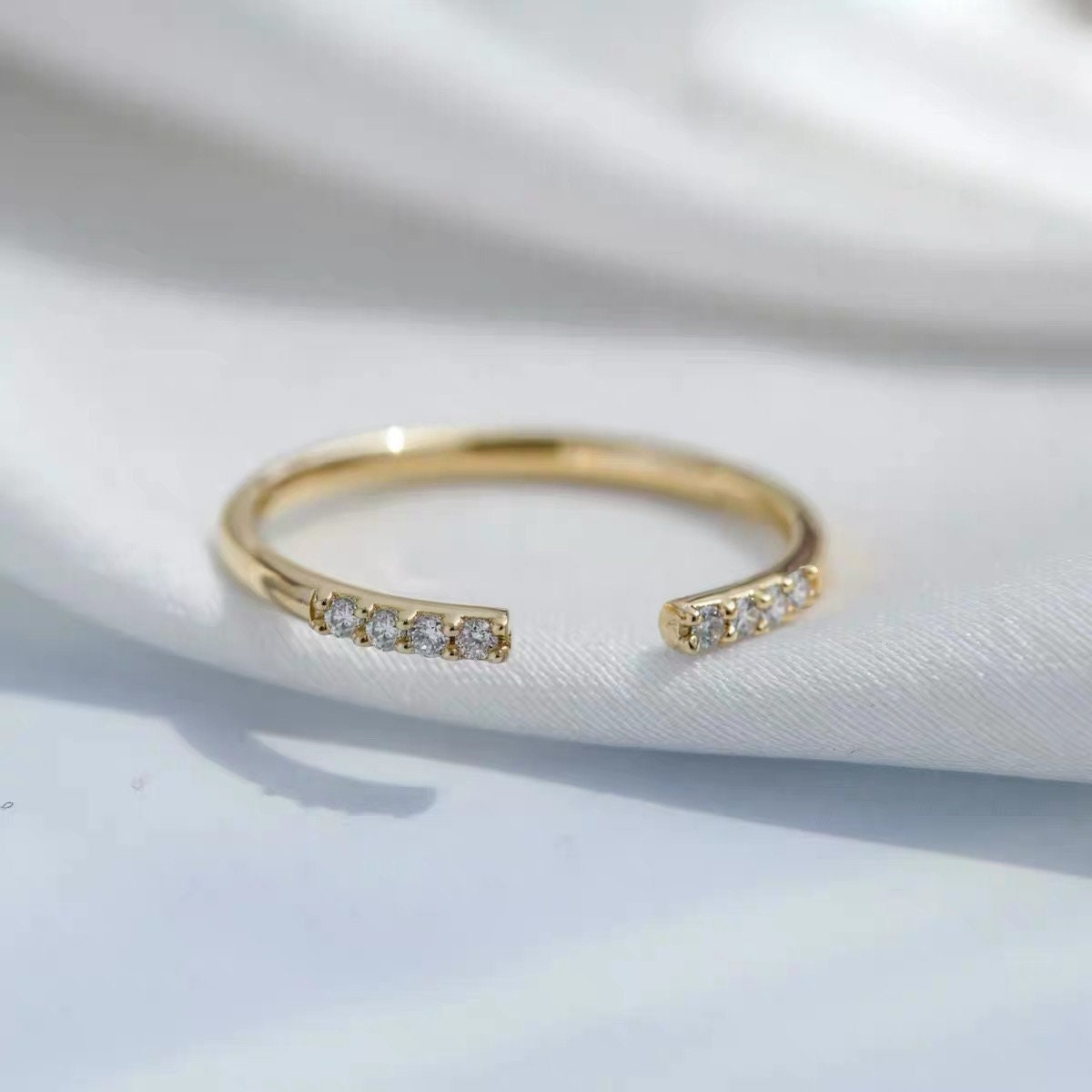 Open Ring, 18k Gold Broken Diamond ring, Female Ring Tail Ring, Stacked Guard Ring