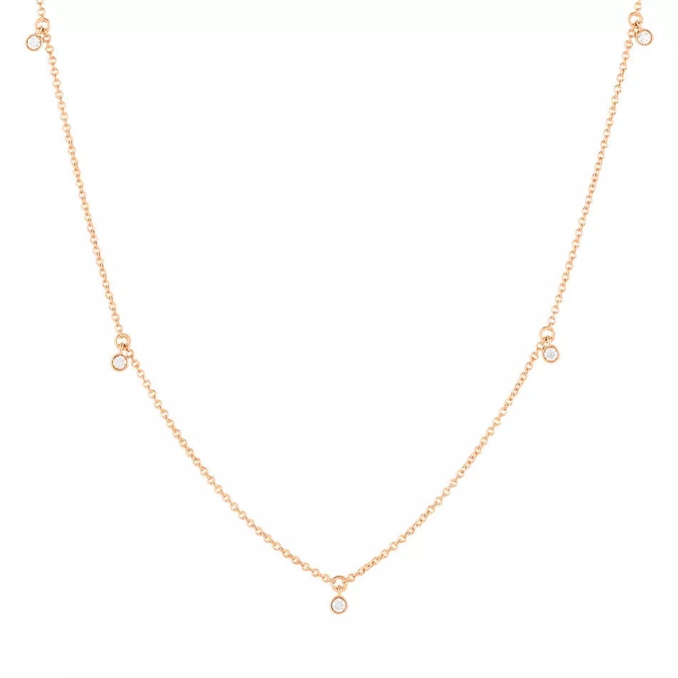 Sterling silver diamond station necklace, In stock, 14k gold plated five charms choker necklace for women