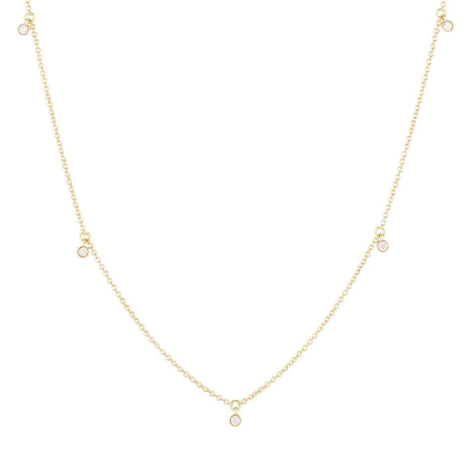 Sterling silver diamond station necklace, In stock, 14k gold plated five charms choker necklace for women