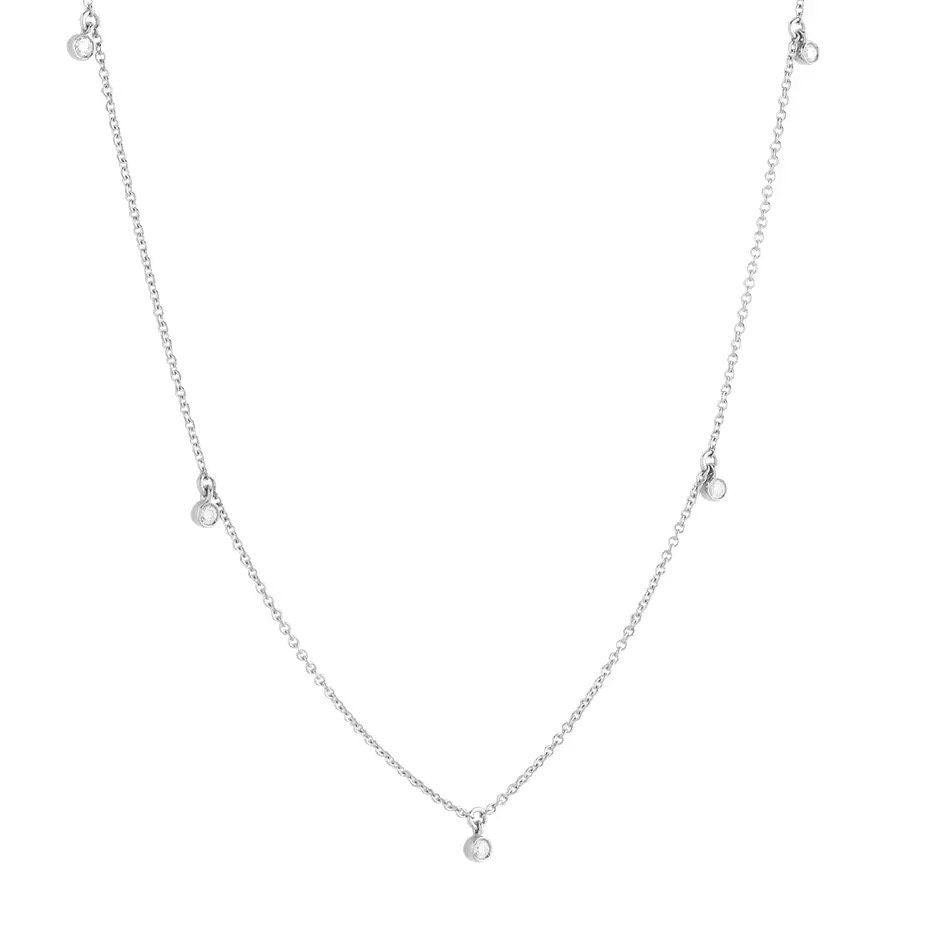 Sterling silver diamond station necklace, In stock, 14k gold plated five charms choker necklace for women