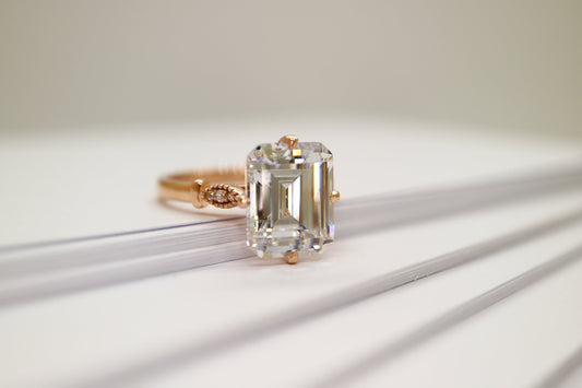 4ct Moissanite emerald cut enagement ring, Art deco engagement ring, 14k Rose gold vintage engagement ring, Wedding ring