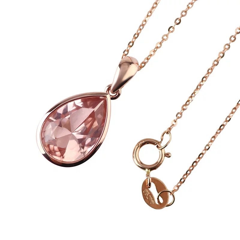 14k gold pendent pear shaped morganite pendent, Bezel setting pendent for women