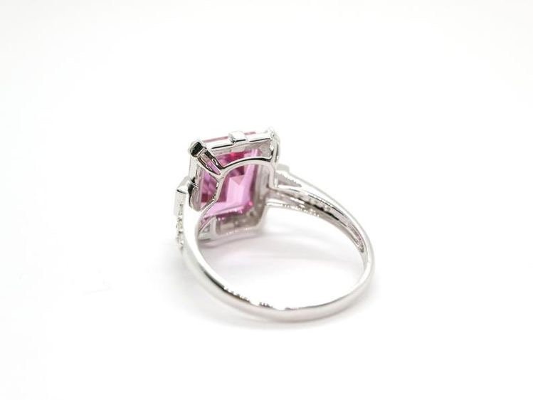 Art Deco vintage pink topaz diamond ring in white gold - art deco emerald cut ring, White gold engagement ring, White gold wedding ring,