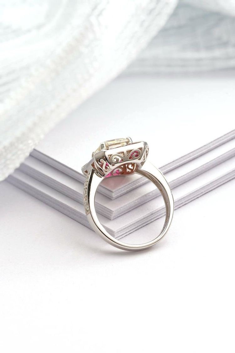 Moissanite and pink tourmaline ring with natural diamond in white gold setting - Moissanite engagement ring, Tourmaline ring,