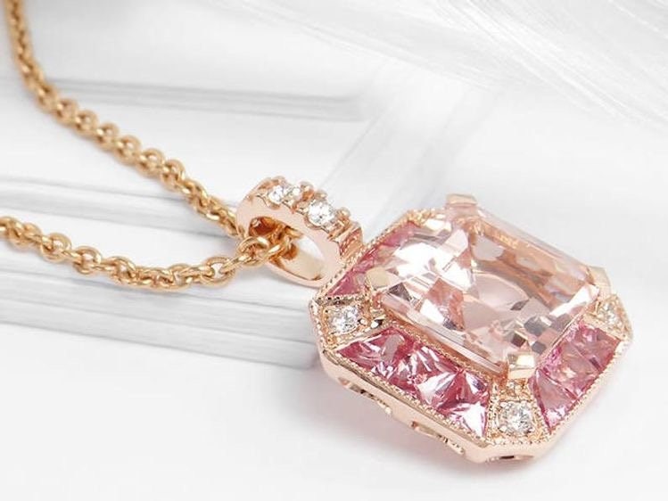 Morganite and pink sapphire rose gold necklace pendant - Pink gemstone pendant, morganite necklace, pink sapphire morganite pendant necklace