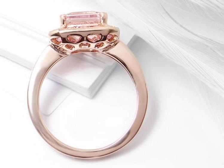 Morganite and pink sapphire 18k rose gold ring with diamond - Natural gemstone ring, Vintage engagement ring, Rose gold ring