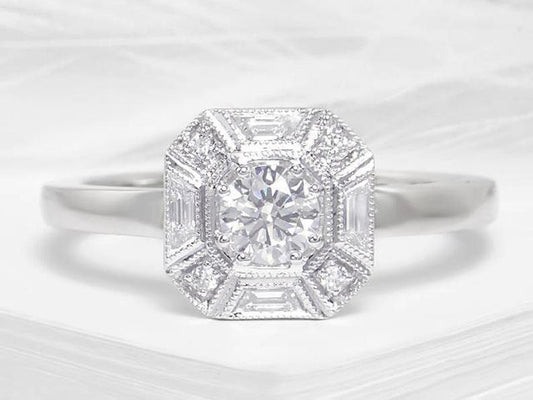 Art deco diamond and white gold engagement ring - square cut diamond ring, vintage diamond ring, art deco diamond wedding ring