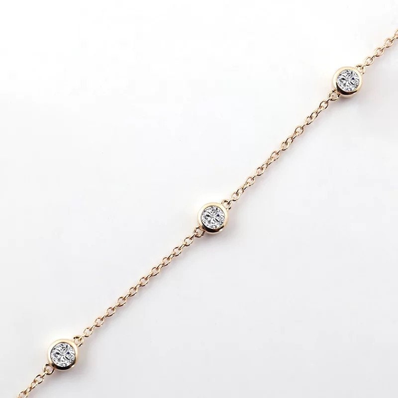 3mm round diamond bracelet, personalized jewelry gifts, 14k yellow gold bracelet