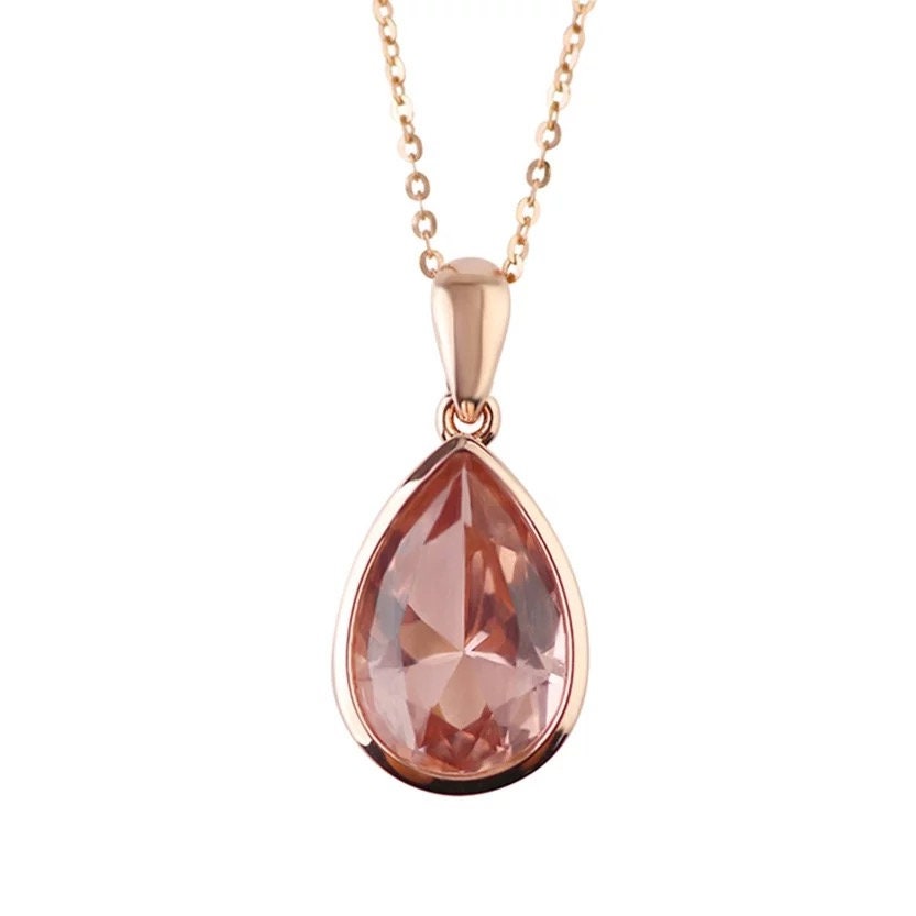 14k gold pendent pear shaped morganite pendent, Bezel setting pendent for women