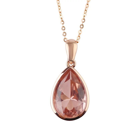 14k gold pendent pear shaped morganite pendent, Bezel setting pendent for women