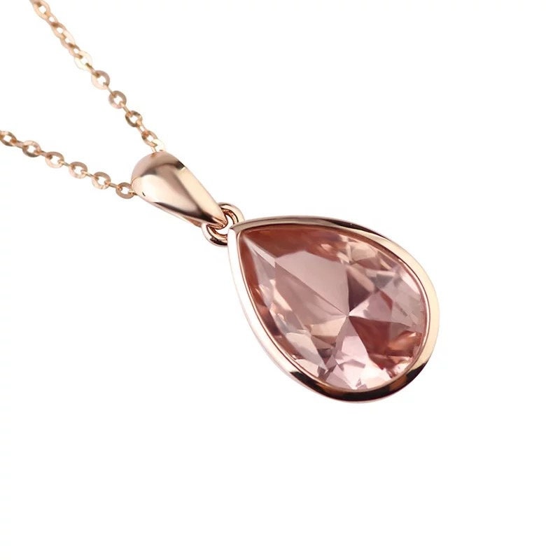 14k gold pendent pear shaped morganite pendent, Bezel setting pendent for women